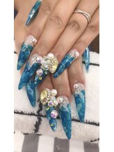 ネイルサロン ティプレシャス(T Precious)/爽やかたらし込みキラキラネイル