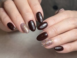 ブラウン×フラッシュネイル