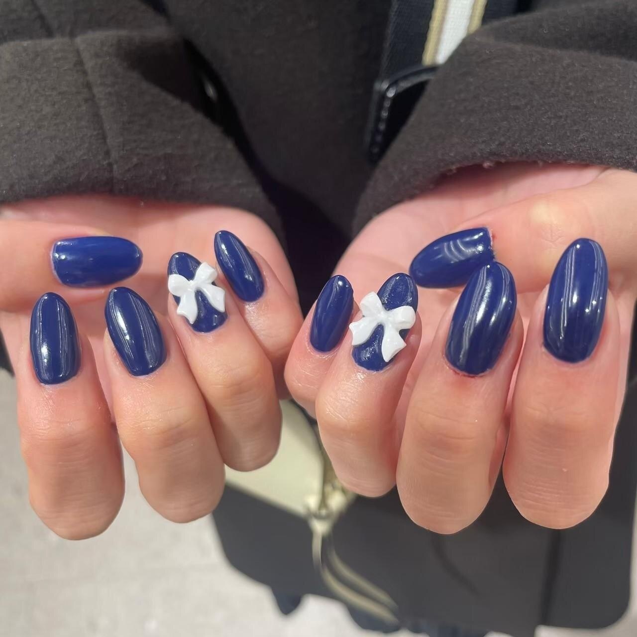 54))リボンネイルチップ フレンチガーリー シンプル ブルーネイル 量産