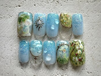 アトリエ フィオリトゥーラ(atelier FIORITURA)/日傘をさす女 絵画ネイル
