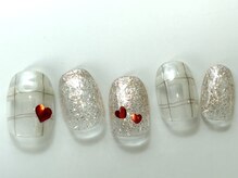 ネイルメゾン 天神店(NAIL MAISON)/チェックハートラメ冬￥7000