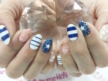 ネイルサロン 爪吉/爽やかデニム×ボーダーネイル♪