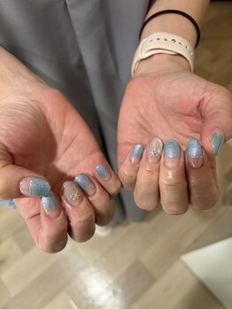 ネイルスタンド ツキイチ(NAIL STAND)/ストレートフレンチ+ストーン