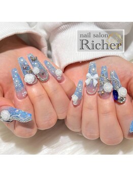 エスフィーネイルサロン リシェル(Esfy nailsalon Richer)/スカイブルー×薔薇