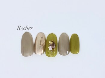 ネイルサロンリシェ 烏丸御池(Recher)/辛子カラー×Beigeミラー