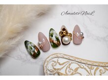 アムレート ネイル 蕨(Amuleto NaiL)/春のグリーン＆ピンクネイル