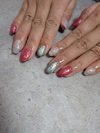 ワンカラー＆ホイルネイル