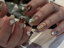 ファンクションネイルズ 表参道 原宿(FUNCTION NAILS)/ブラウンニュアンス／パーツ