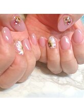 パスリー ネイルアンドケア(Parsley Nail&Care)/ピンクベースの花柄ネイル(^^♪