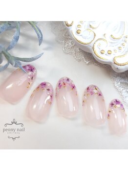ピオニーネイル(peony nail)/ドライフラワーフレンチネイル