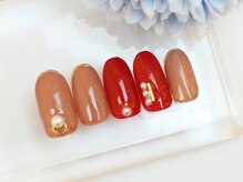 ツメトトノウ/赤とブラウンでシンプルネイル