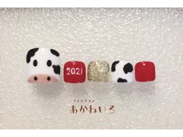 お正月　牛ネイル　干支フット