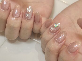 エムワイユーネイル(myu.nail)/リボンホロがワンポイント*+.。