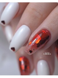 ハートホログラム埋め込みネイル