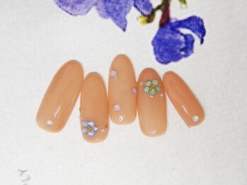 ネイルライフ(NailLife)/ストーン花　シンプル