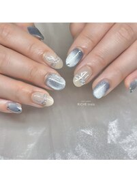 ネモフィラブルー×リボンネイル