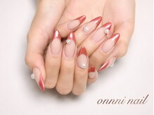 韓国/長さだし/フィルイン/パラジェル/スカルプ/ 持ち込み【Onnni Nail】名古屋栄店  の雰囲気（カラーフレンチ+フレンチ部分ミラー仕上げ）