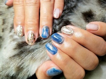 シュガーネイル(sugar nail)/ブルーニュアンス&ミラーネイル