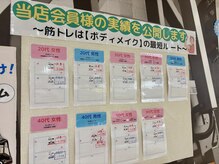エクササイズコーチ 博多マルイ店の雰囲気（会員様の減量、バルクアップの実績を掲示！）