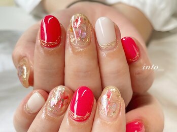 ネイルサロン イントゥ(into_)/シェル　レッド　クリアネイル