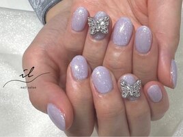 ラメワンカラー×ビジューネイル