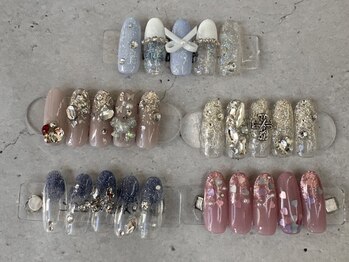 イーズネイル 堺(e's Nail)の写真/むっちゃん限定☆とにかく派手にしたい方に◎【サンプルから選ぶ♪キラキラ&ゴテゴテネイル ¥7000】