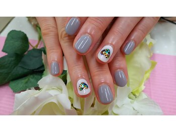 グレー＋ハートネイル
