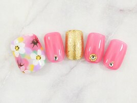 手描きお花畑フットネイル