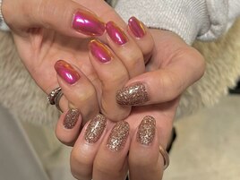 ピンクミラー×ブラウンラメ