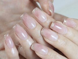 桃ネイル ミラーフレンチ