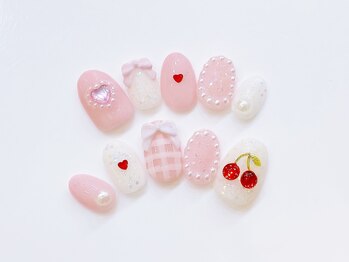 ネイルコレクション ベビーピンク(Baby Pink)/オーダーチップ♪３Ｄリボン