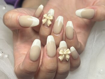 ジョアネイル(JOA Nail)/フレンチ/リボン/ベージュ