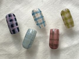 チェックネイル×ワンカラー