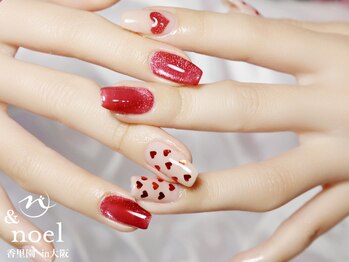 ノエル(Noel)/ボルドーホログラムハートネイル