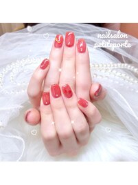 ちゅるん赤シアー×ハートネイル