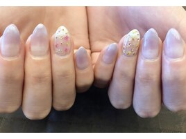 パープルグラデ×押し花