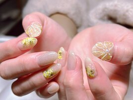 春/ミモザ／リボンネイル