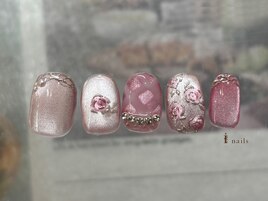 薔薇チェックネイル