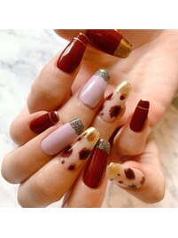 ジェルネイル★ヒョウ＆ボルドー