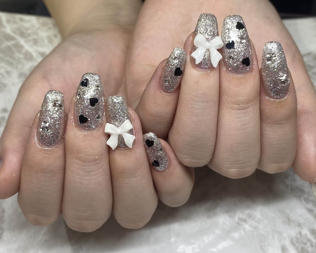 シルバーマグネットネイル 01 クリアハート 韓国 ラメ 冬 秋 ワンホン