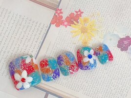 カラフルお花ネイル