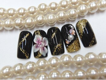 ネイルサロンミキ 横浜(MIKI)/上品和装着物正月成人式3D花金黒