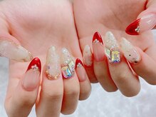 ネイルサロン シェル(Nail Salon SHELL)/赤ミラーフレンチ☆スカルプ