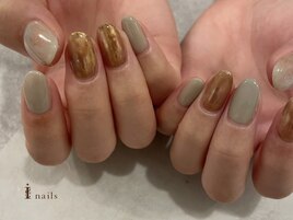 くすみブルーブラウン秋ネイル