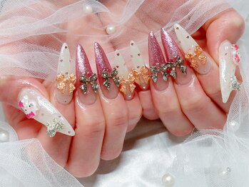 ハートネイル　リボンネイル