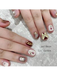 秋色フラワーネイル×蝶々