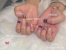 イーネイル(ENAIL)/ホワイト×チェック×リボン