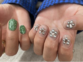 カーティシーネイルズ(curtisii NAILS)/ぷくぷくお花/ラメワンカラー