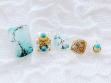ネイリシャス(NAILICIOUS)/ターコイズ風アートで夏フット♪