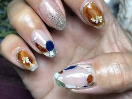 メタリック　べっ甲　ボルドー